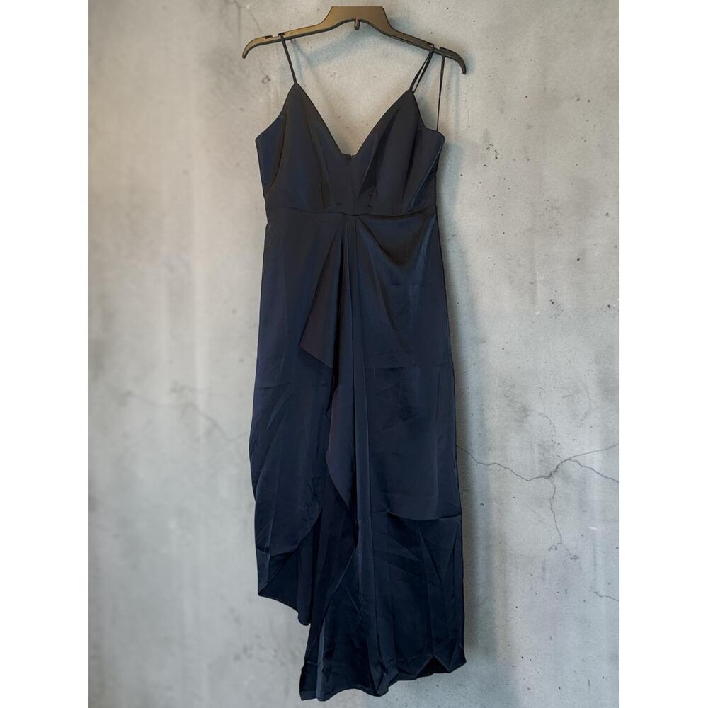 Black Satin Midi Dress Strappy Slip Dress Adjustable Straps Size M 18x50 Flawed